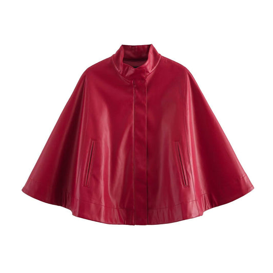 Red Leather-Style Short Cape