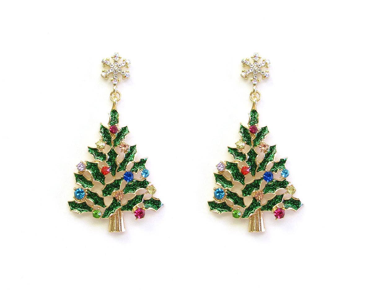 Green Color Coated Metal Christmas Tree 2.75" Earrings