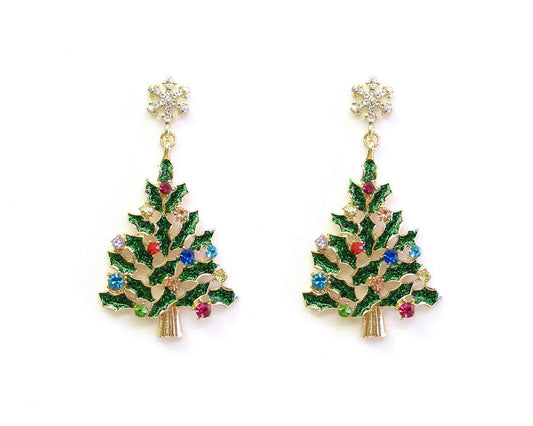 Green Color Coated Metal Christmas Tree 2.75" Earrings