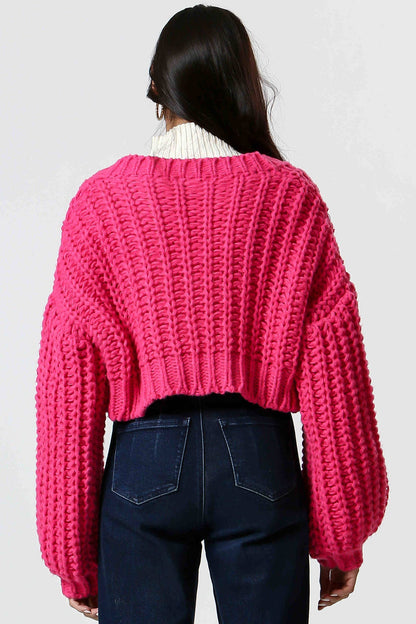 Ladies Cropped Button-Down Knit Cardigan