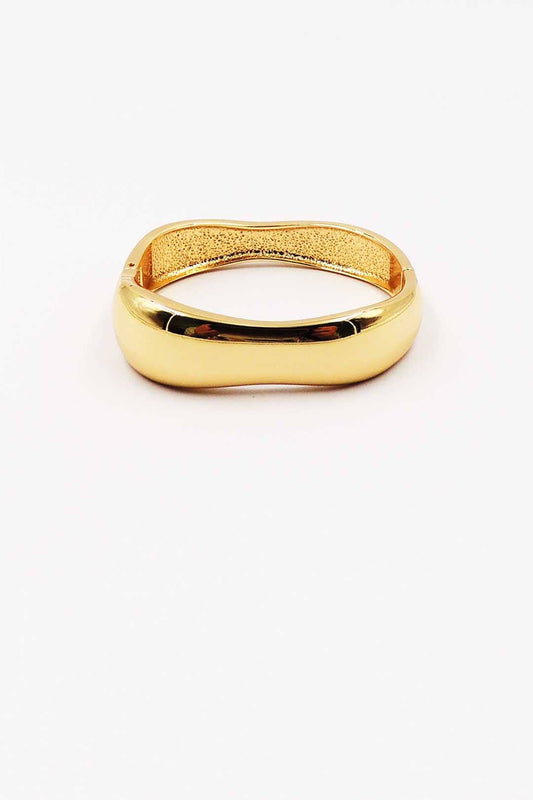 Gold Curved Textured Hinged Bangle Bracelet