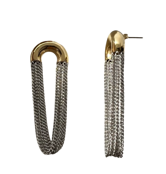 Mixed Metal Tassel Hoop Earring