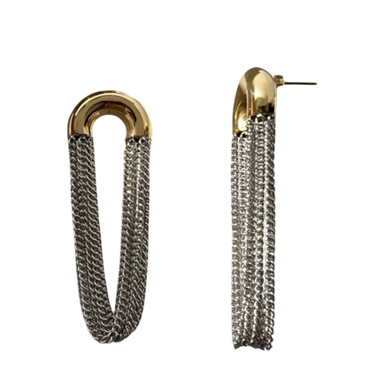 Mixed Metal Tassel Hoop Earring