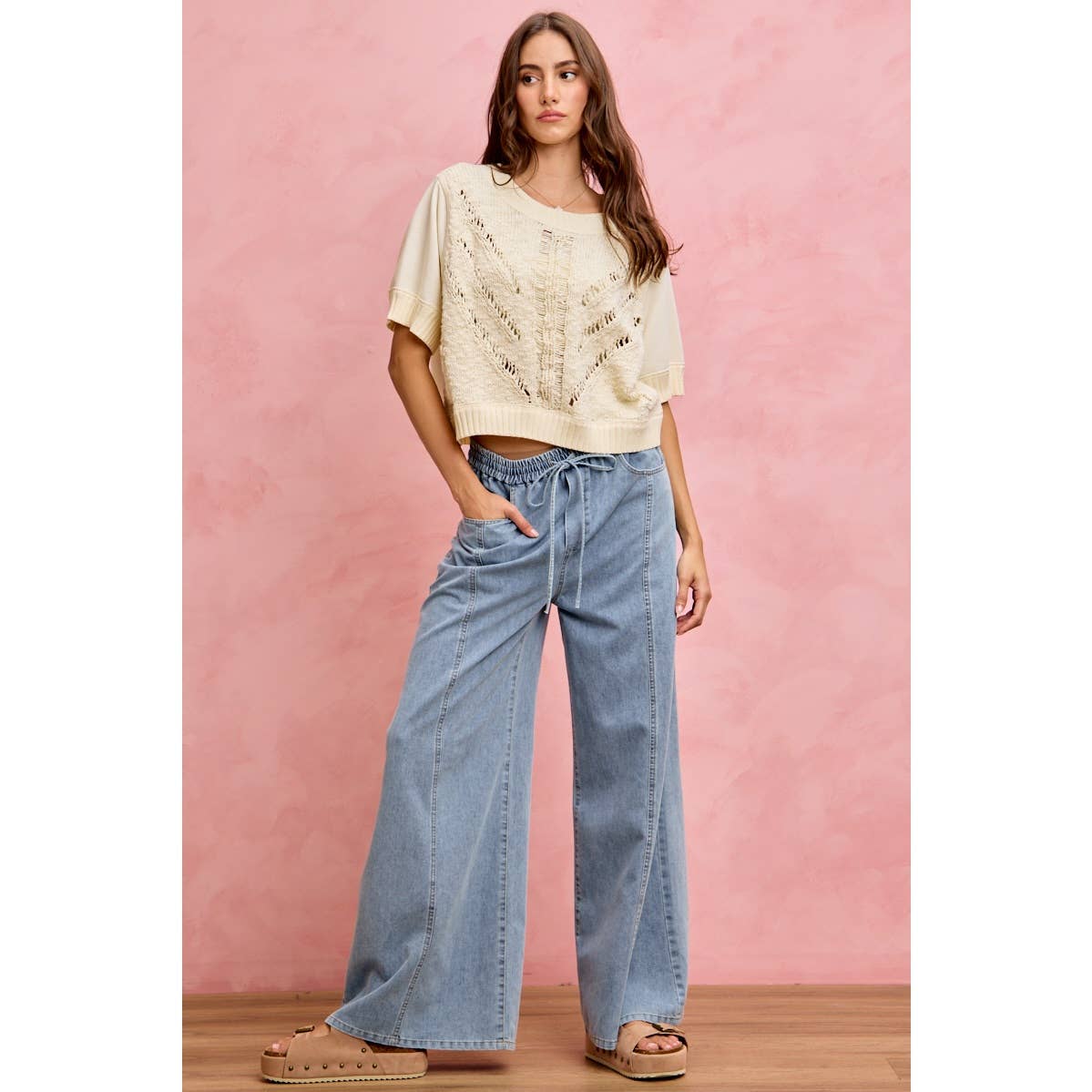 Elastic Wide Leg Jeans