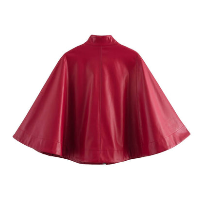 Red Leather-Style Short Cape
