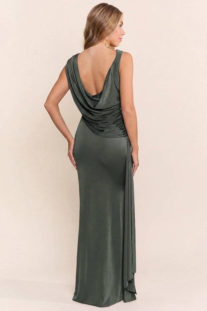 MF23302 SLEEVELESS ASYMMETRICAL BACK MAXI DRESS