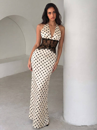 Vintage Polka Dot Backless Maxi Dress
