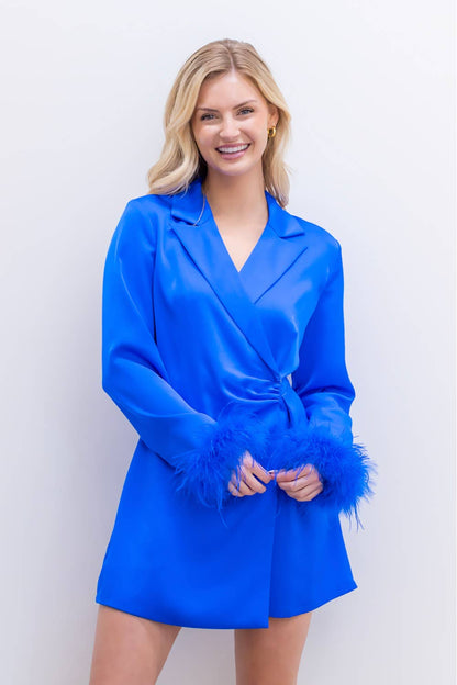 LR70066T-Satin romper with feather detail sleeve