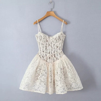 Ivory floral-lace corset mini dress for women
