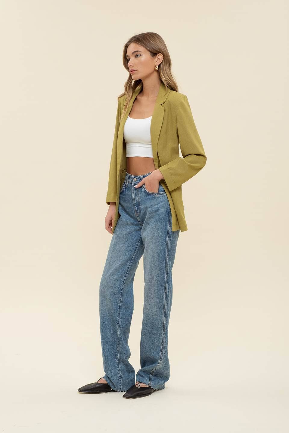 3/4 CUFF SLEEVE COLLARED BLAZER