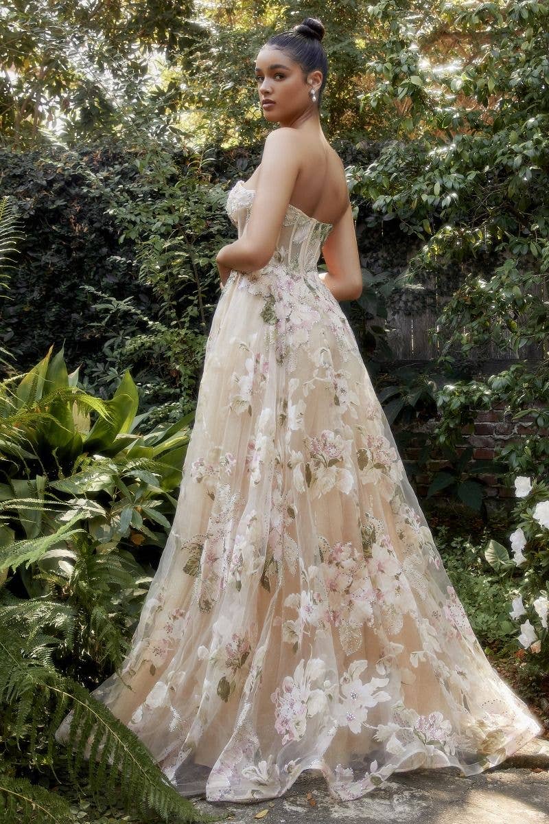 Magnolia Corset Printed Gown: 12 / Champagne