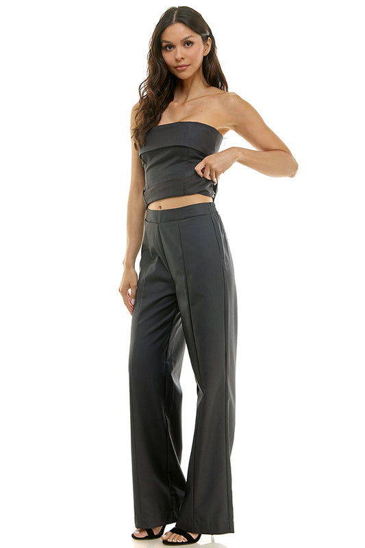 Fold Over Bandeau Set Charcoal