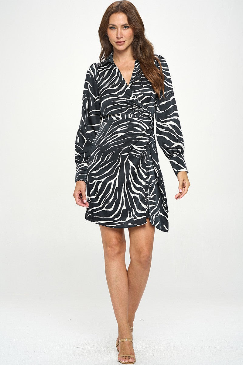 Zebra Striped Print Long Sleeve Dress