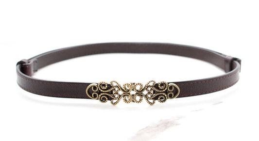 Vintage Leather Skinny Belt: Coffee
