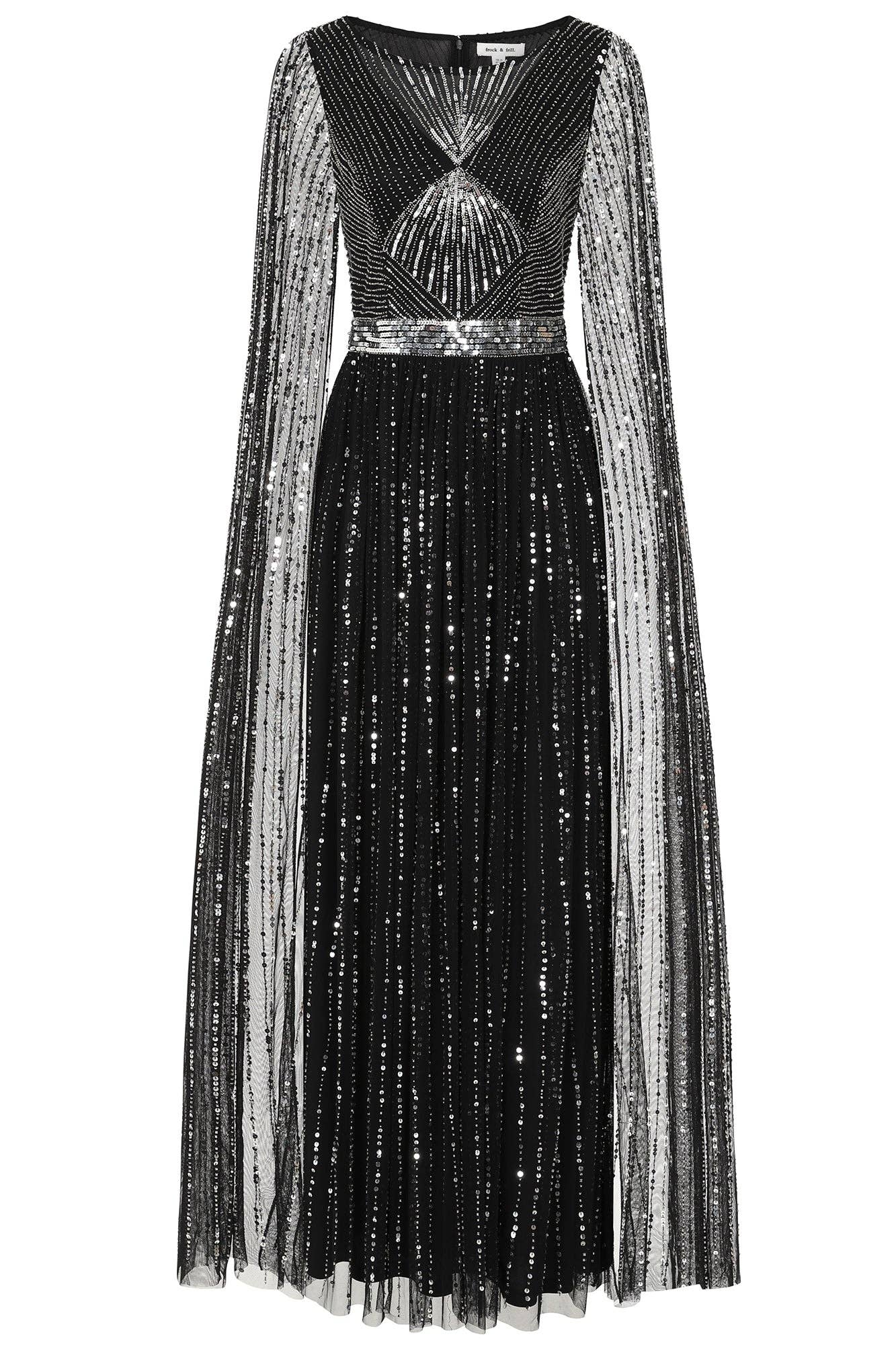 Ula Black Embellished Cape Sleeve Maxi Dress: PETITE 8 / Black